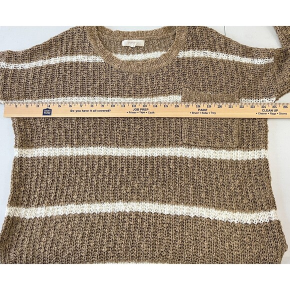 Onetheland Women's Tan White Stripe Knit Sweater Pocket Size S - Picture 7 of 9